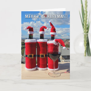 Stomme wijn in Wenskaart met kerstkostuums! Feestdagen Kaart