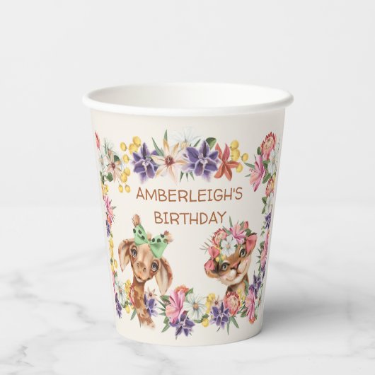 Stomme wilde dieren Giraffe tijgerbloemen afgelope Papieren Bekers (Achterkant)