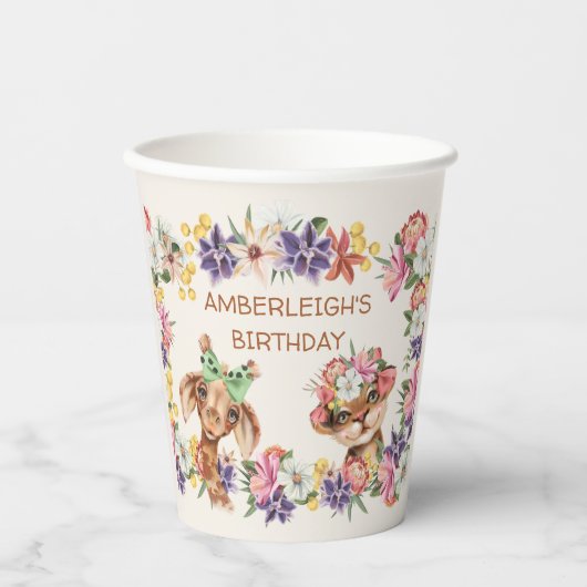 Stomme wilde dieren Giraffe tijgerbloemen afgelope Papieren Bekers (Voorkant)