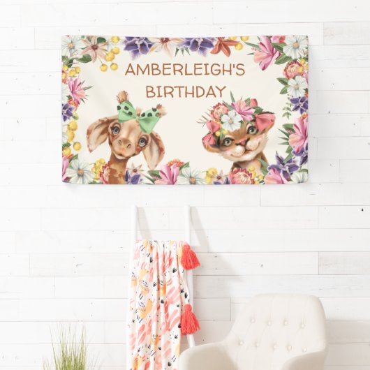 Stomme wilde dieren Giraffe tijgerbloemen afgelope Spandoek (Insitu)