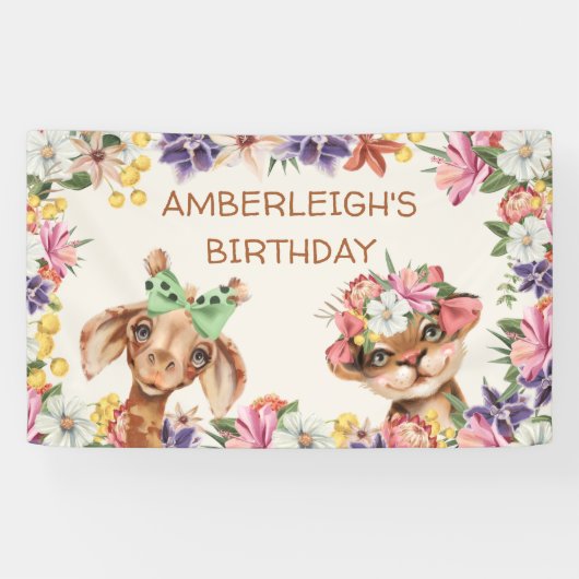 Stomme wilde dieren Giraffe tijgerbloemen afgelope Spandoek (Horizontaal)