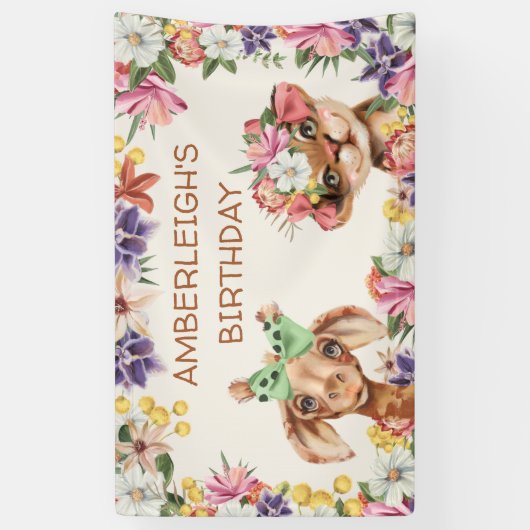 Stomme wilde dieren Giraffe tijgerbloemen afgelope Spandoek (Verticaal)