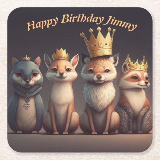 Stomme wilde dieren met kronen kartonnen onderzetters (Voorkant)