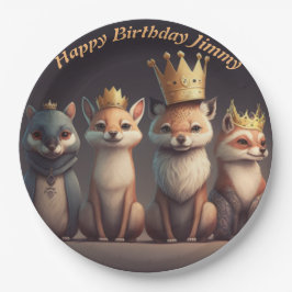 Stomme wilde dieren met kronen papieren bordje