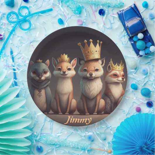 Stomme wilde dieren met kronen papieren bordje (Feest)