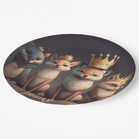Stomme wilde dieren met kronen papieren bordje (Gekanteld)