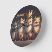 Stomme wilde dieren met kronen ronde klok (Hoek)