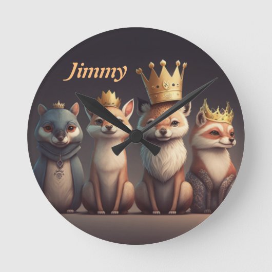 Stomme wilde dieren met kronen ronde klok (Voorkant)