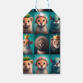 Stomme wilde dieren met kroonblauwe kroonblauwe cadeaulabel