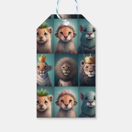 Stomme wilde dieren met kroonblauwe kroonblauwe cadeaulabel (Voorkant)