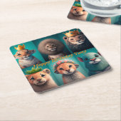 Stomme wilde dieren met kroonblauwe kroonblauwe kartonnen onderzetters (Schuin)