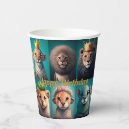 Stomme wilde dieren met kroonblauwe kroonblauwe papieren bekers