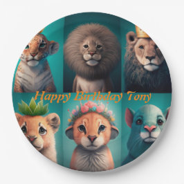 Stomme wilde dieren met kroonblauwe kroonblauwe papieren bordje