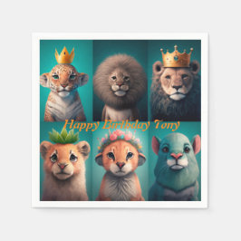 Stomme wilde dieren met kroonblauwe kroonblauwe servet