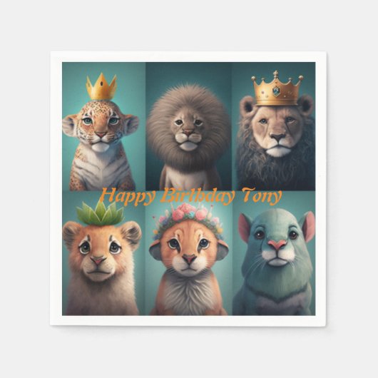 Stomme wilde dieren met kroonblauwe kroonblauwe servet (Voorkant)