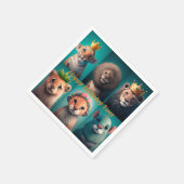 Stomme wilde dieren met kroonblauwe kroonblauwe servet (Hoek)