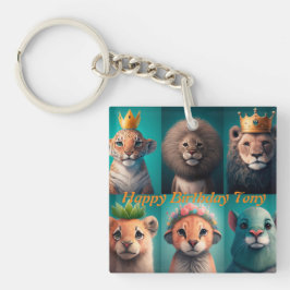 Stomme wilde dieren met kroonblauwe kroonblauwe sleutelhanger