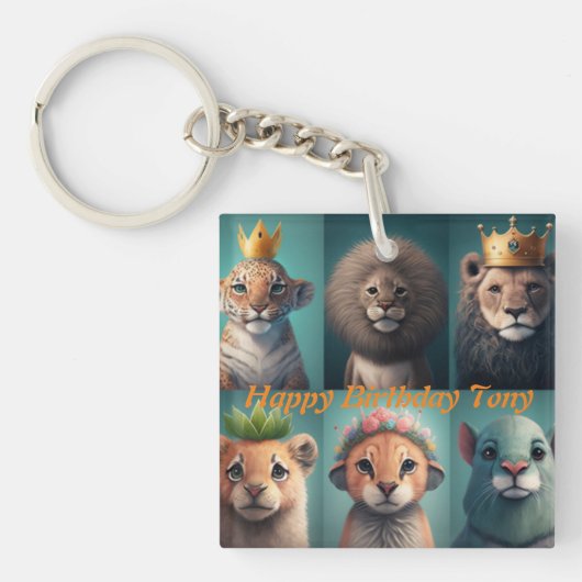 Stomme wilde dieren met kroonblauwe kroonblauwe sleutelhanger (voorkant)