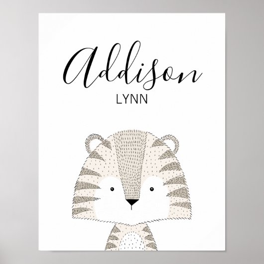 Stomme wilde dieren Tijger Baby naam Nursery Print (Voorkant)
