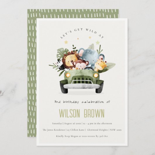 Stomme wilde tropische Oerwouden dieren in de auto Kaart (Voorkant / Achterkant)