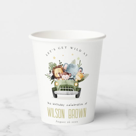 Stomme wilde tropische Oerwouden dieren in de auto Papieren Bekers (Voorkant)