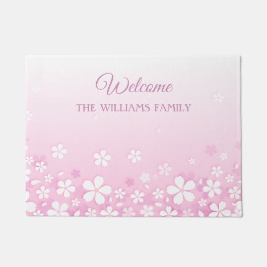 Stomme witte bloemen met familienaam en welkom deurmat (Voorkant)