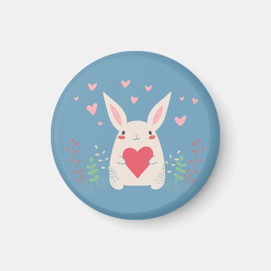 Stomme witte Bunny met hart Magneet (Voorkant)