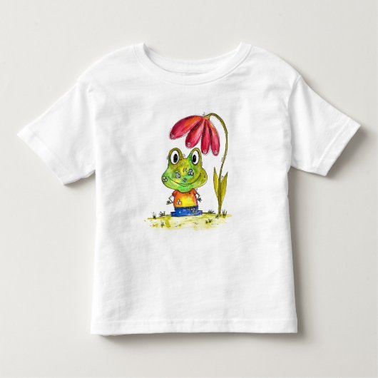 Stomme witte groene kikker onder een rode ventilat kinder shirts (Voorkant)