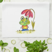 Stomme witte groene kikker onder een rode ventilat theedoek (Gevouwen)