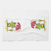 Stomme witte groene kikker onder een rode ventilat theedoek (Horizontaal)