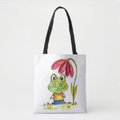 Stomme witte groene kikker onder een rode ventilat tote bag (Voorkant)