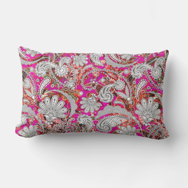 Stomme witte roze paisleypatronen kussen (Voorkant)