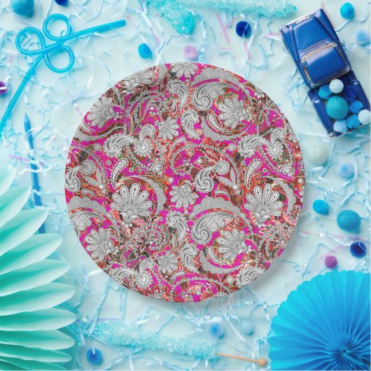 Stomme witte roze paisleypatronen papieren bordje (Feest)