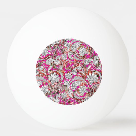 Stomme witte roze paisleypatronen pingpongbal (Voorkant)