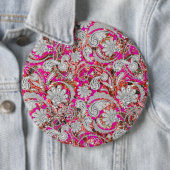 Stomme witte roze paisleypatronen ronde button 6,0 cm (In situ)