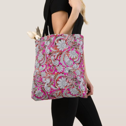 Stomme witte roze paisleypatronen tote bag (Dichtbij)