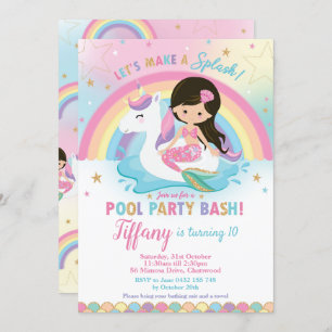 Stomme zeemeermin en Unicorn Floatie Pool Birthday Kaart