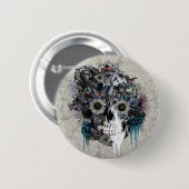 Stomme, zonnebloemoschedel ronde button 5,7 cm (Voorkant /achterkant)