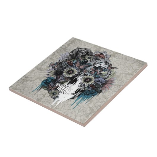 Stomme, zonnebloemoschedel tegeltje (Zijkant)