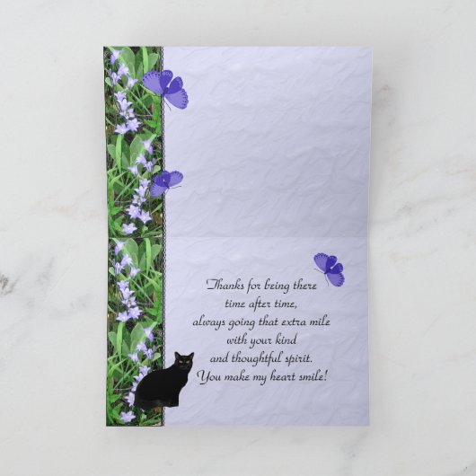 Stomme zwarte kat en wilde bloemen Hartelijk dank Bedankkaart (Binnen)