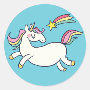 Stommel Birthday Doodle Rainbow Unicorn and Stars. Ronde Sticker