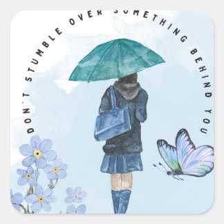 Stommel niet over iets achter je aan vierkante sticker