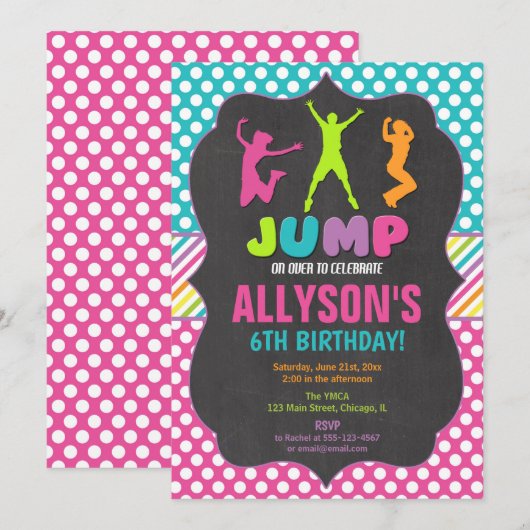 Stommeling op trampoline verjaardagsfeest kaart (Voorkant / Achterkant)