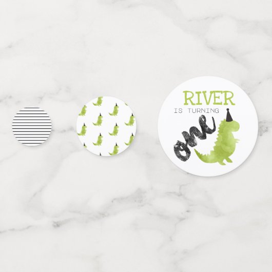 Stomp and Chomp Dinosaur First Birthday Green Dino Confetti (Voorkanten)