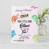 STOMP CHOMP and CHEW Dinosaur Birthday Invitation Kaart (Staand voorkant)