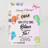 STOMP CHOMP and CHEW Dinosaur Birthday Invitation Kaart (Voorkant / Achterkant)