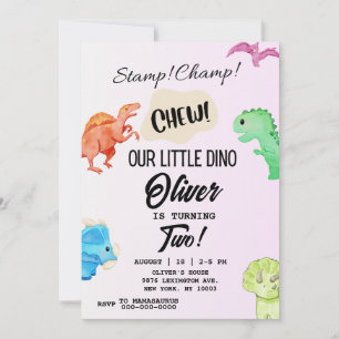 STOMP CHOMP and CHEW Dinosaur Birthday Invitation Kaart