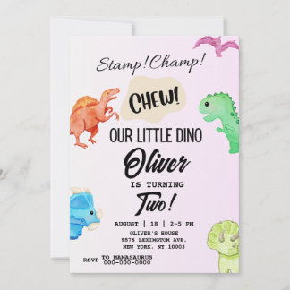 STOMP CHOMP and CHEW Dinosaur Birthday Invitation Kaart