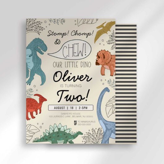 STOMP CHOMP and CHEW Dinosaur Birthday Invitation Kaart