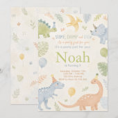 Stomp Chomp And Chew Dinosaur Invitation Editable Kaart (Voorkant / Achterkant)